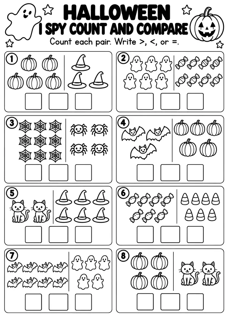 Halloween I Spy Count and Compare for Pre-K, Kindergarten, 1st Grade