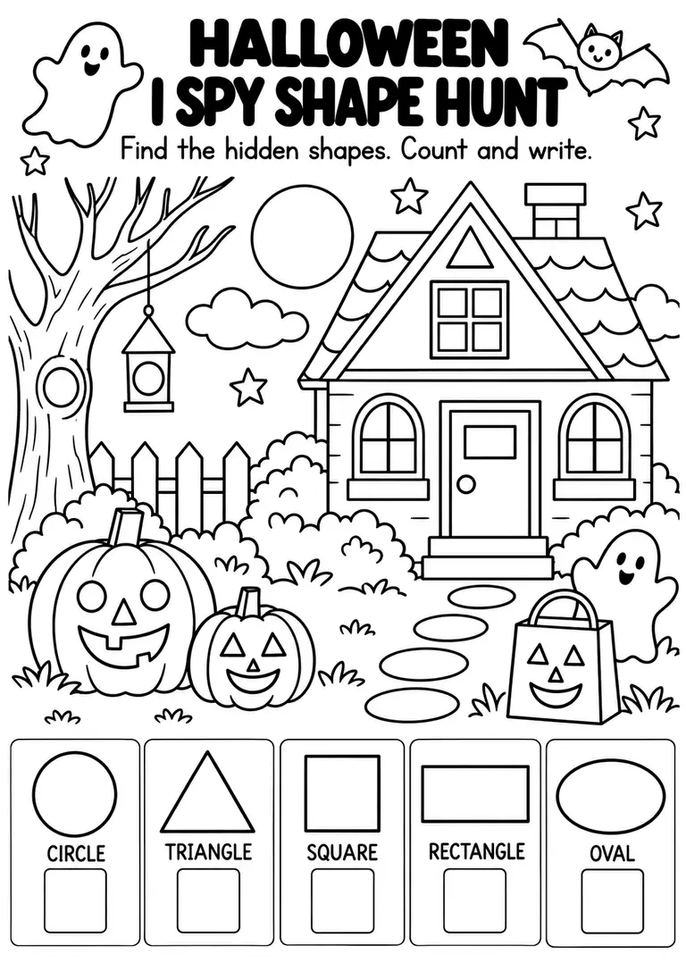 Halloween I Spy Shape Hunt for Pre-K, Kindergarten, 1st Grade