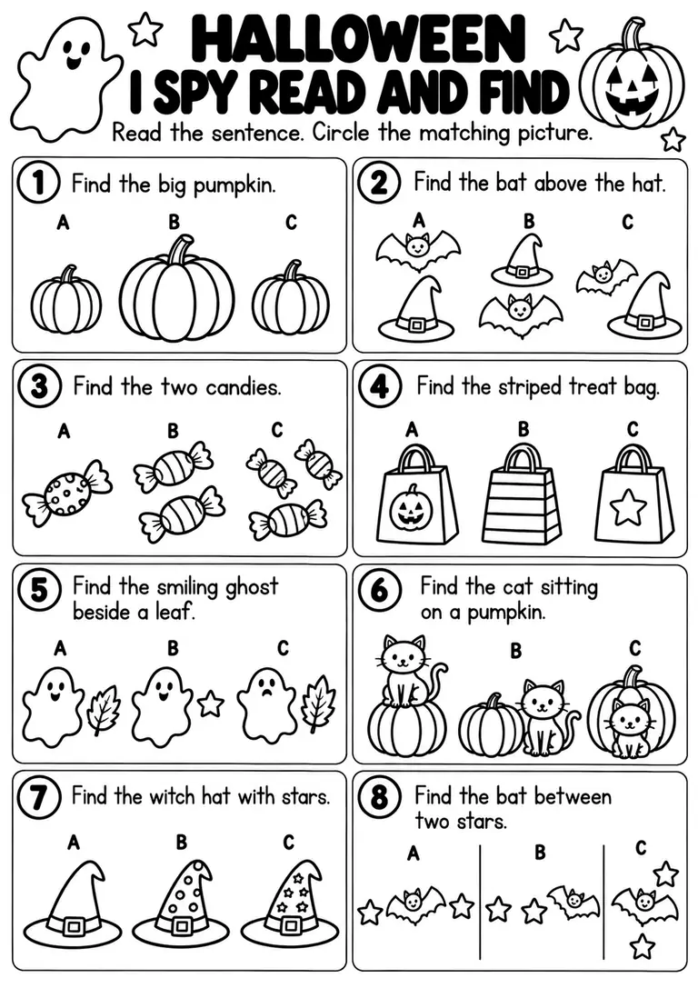 Halloween I Spy Read and Find for Pre-K, Kindergarten, 1st Grade