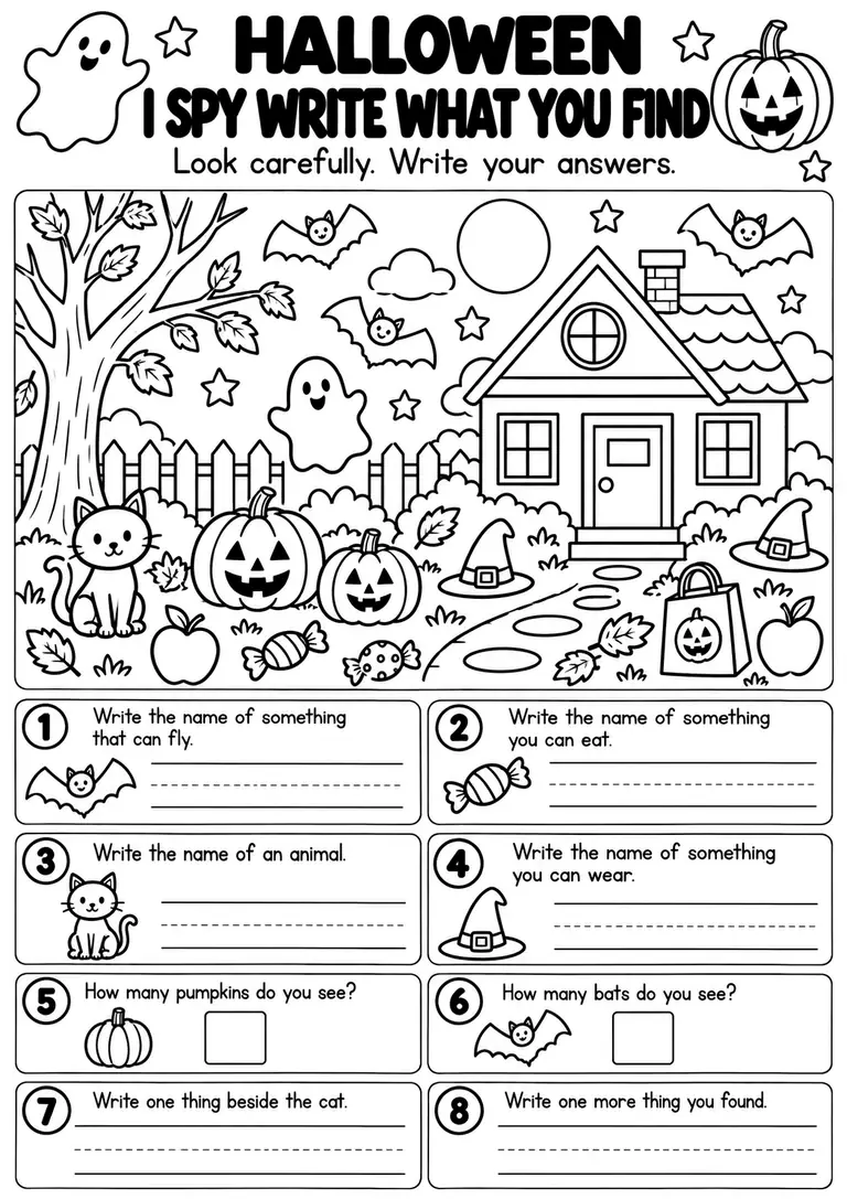 Halloween I Spy Write What You Find for Pre-K, Kindergarten, 1st Grade