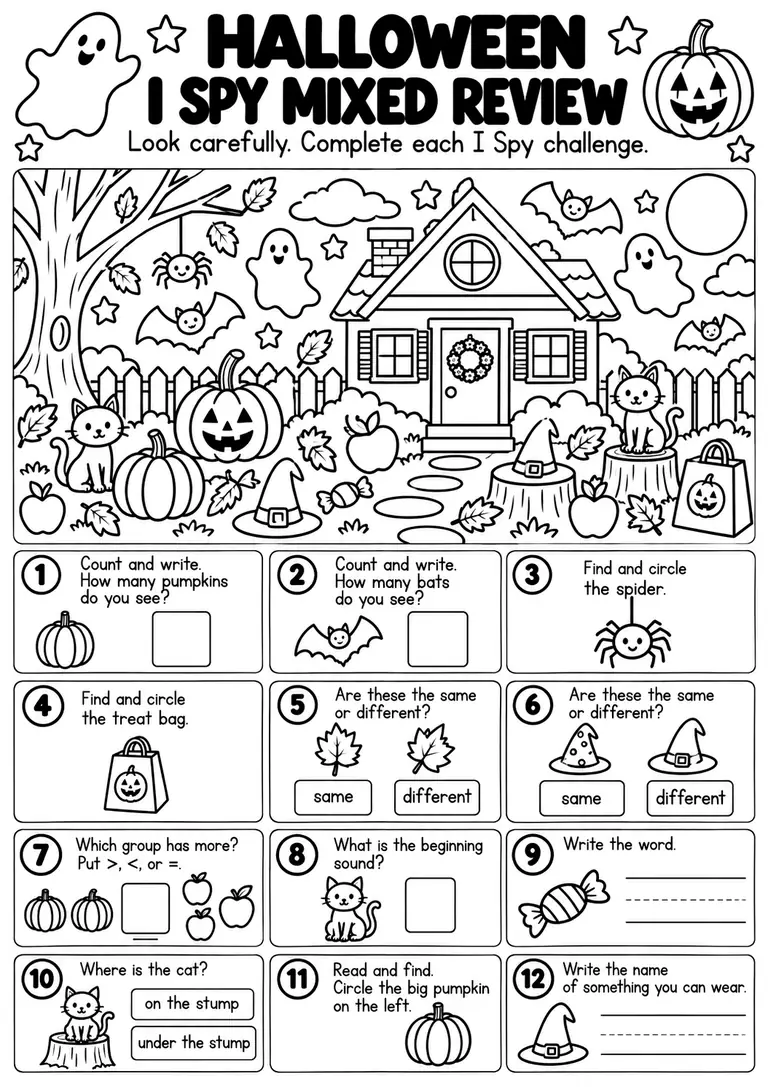 Halloween I Spy Mixed Review for Pre-K, Kindergarten, 1st Grade