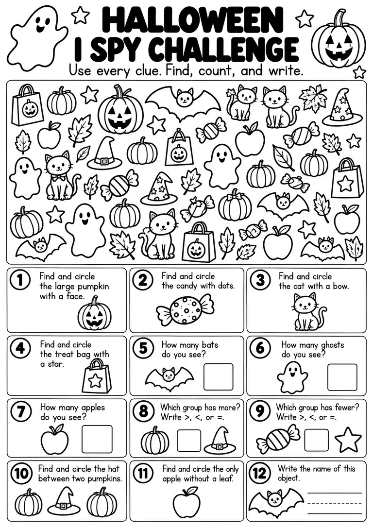 Halloween I Spy Challenge for Pre-K, Kindergarten, 1st Grade