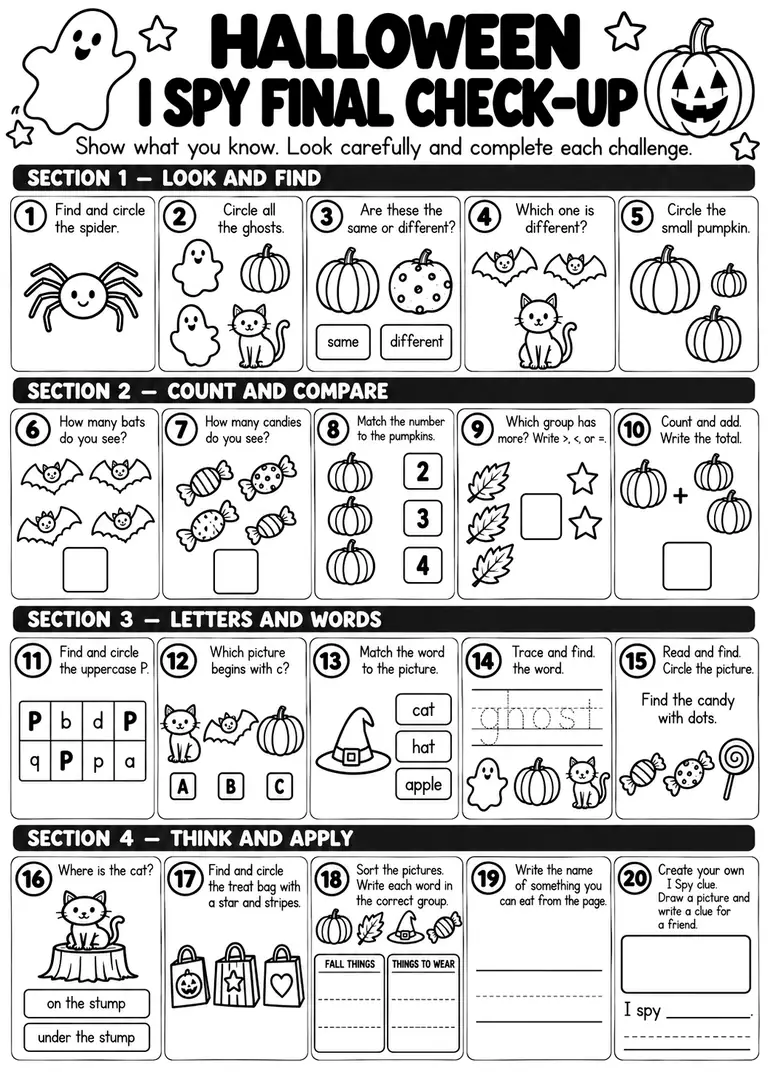 Halloween I Spy Final Check-Up for Pre-K, Kindergarten, 1st Grade