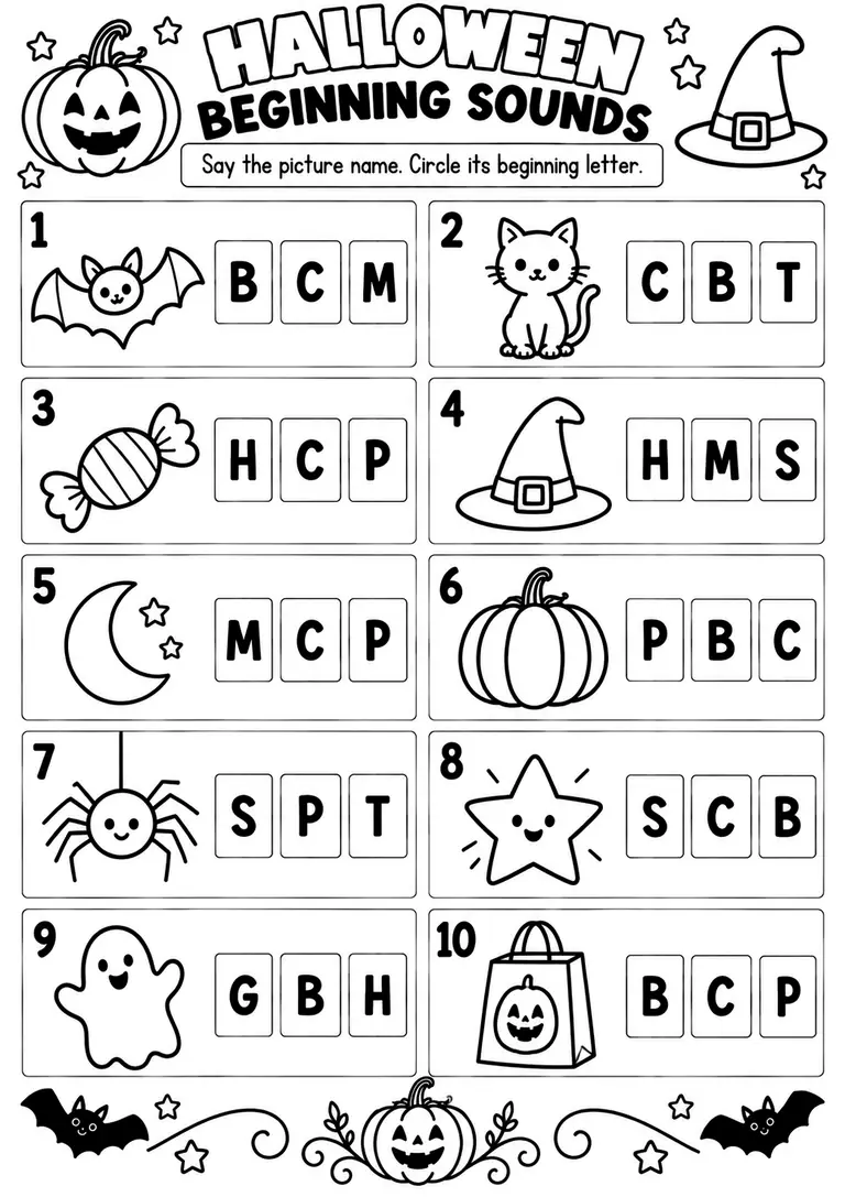 HALLOWEEN BEGINNING SOUNDS for Pre-K, Kindergarten, 1st Grade