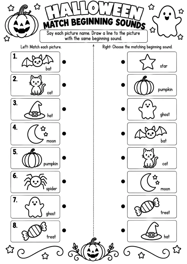 HALLOWEEN MATCH BEGINNING SOUNDS for Pre-K, Kindergarten, 1st Grade
