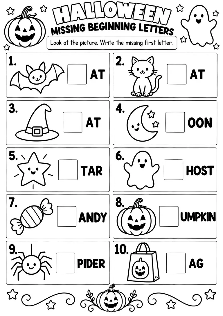 HALLOWEEN MISSING BEGINNING LETTERS for Pre-K, Kindergarten, 1st Grade