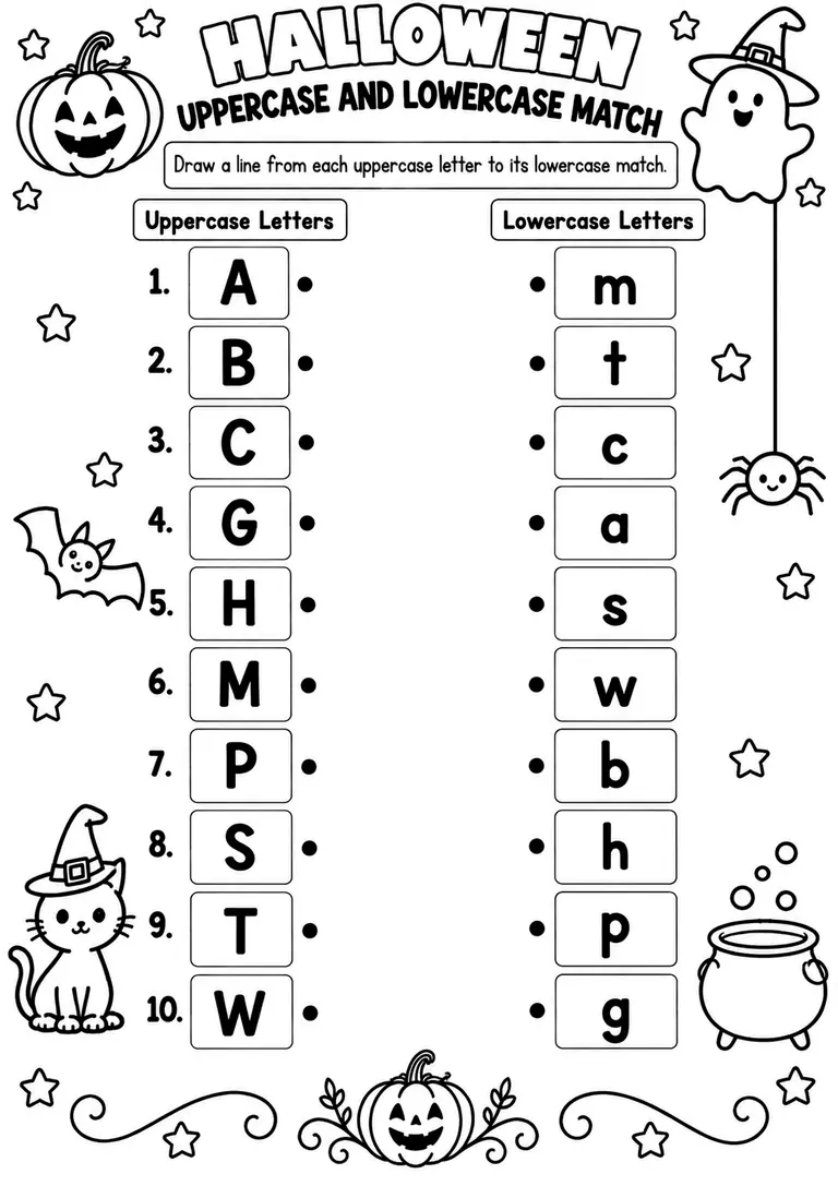 HALLOWEEN UPPERCASE AND LOWERCASE MATCH for Pre-K, Kindergarten, 1st Grade