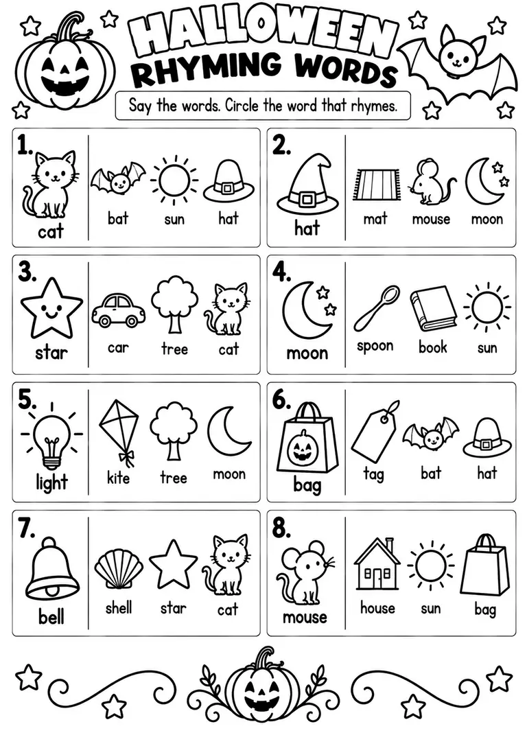 HALLOWEEN RHYMING WORDS for Pre-K, Kindergarten, 1st Grade