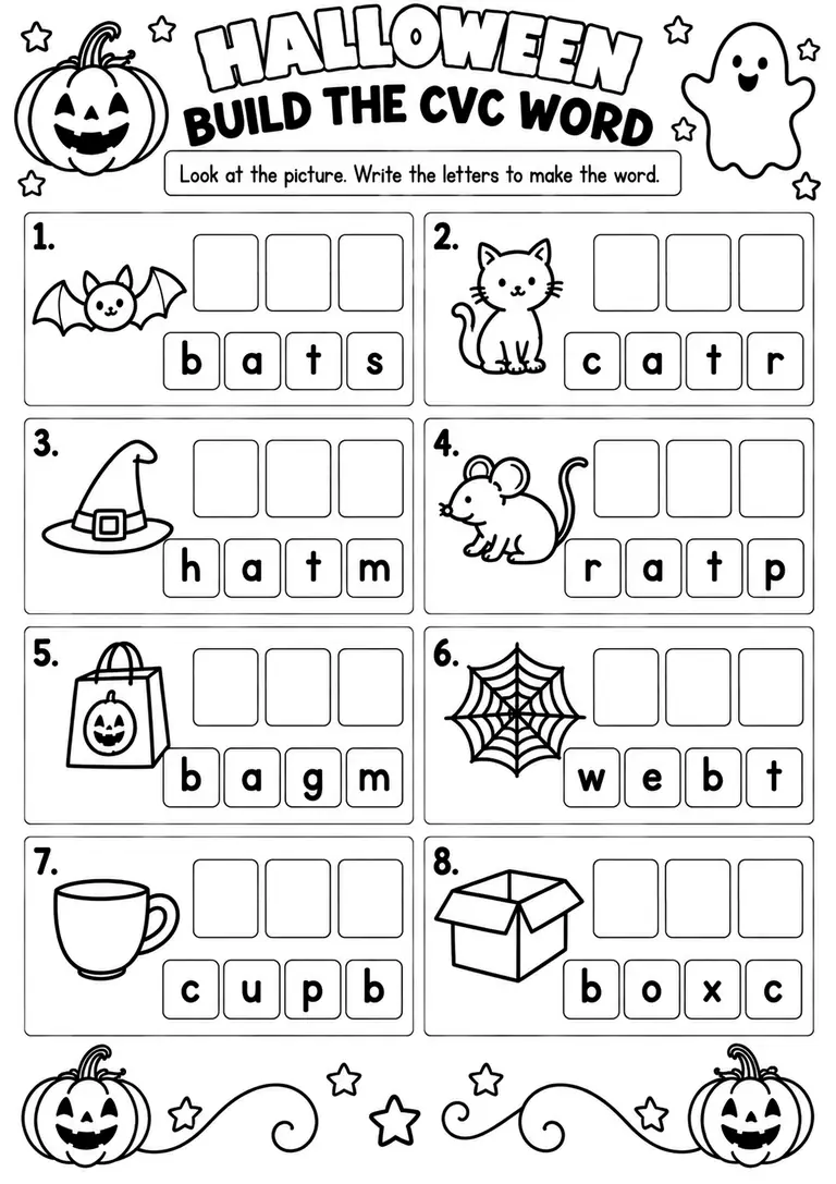 HALLOWEEN BUILD THE CVC WORD for Pre-K, Kindergarten, 1st Grade
