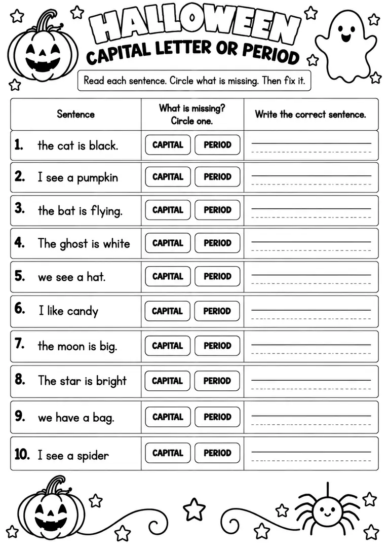 HALLOWEEN CAPITAL LETTER OR PERIOD for Pre-K, Kindergarten, 1st Grade
