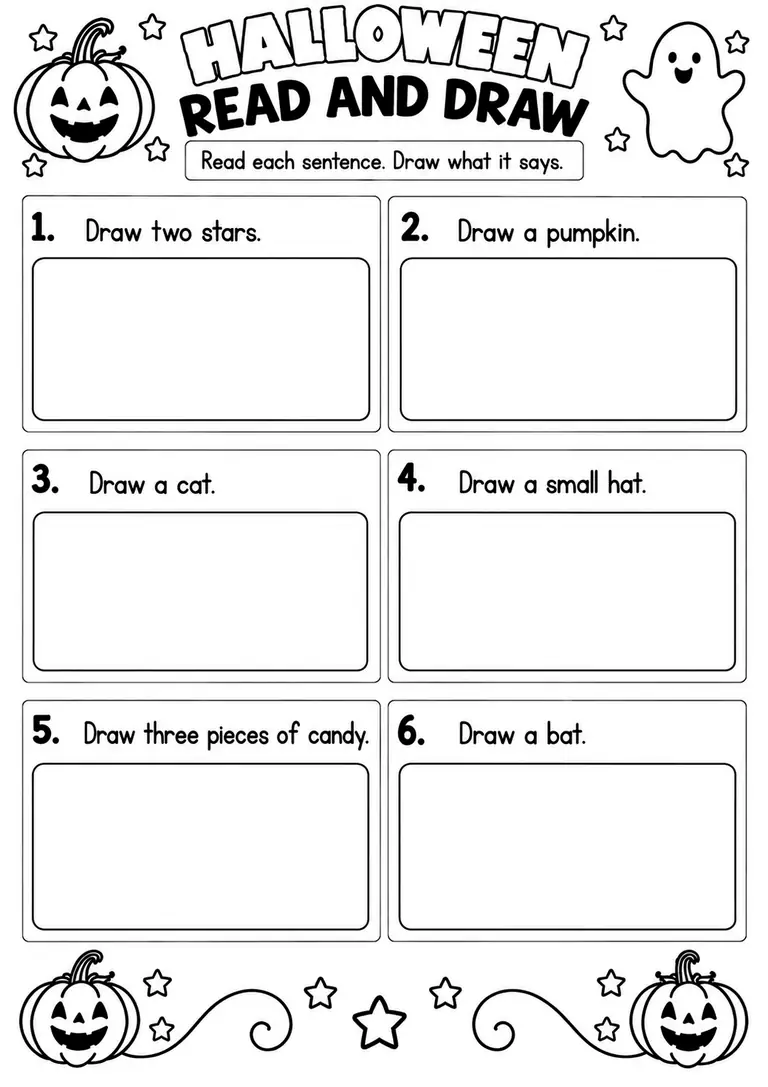 HALLOWEEN READ AND DRAW for Pre-K, Kindergarten, 1st Grade