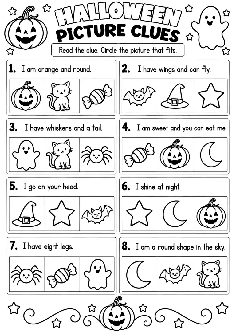 HALLOWEEN PICTURE CLUES for Pre-K, Kindergarten, 1st Grade