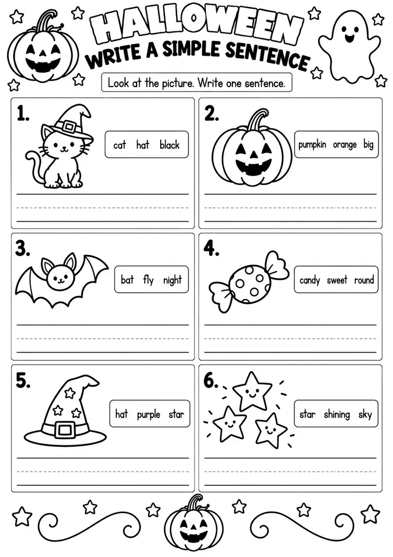 HALLOWEEN WRITE A SIMPLE SENTENCE for Pre-K, Kindergarten, 1st Grade