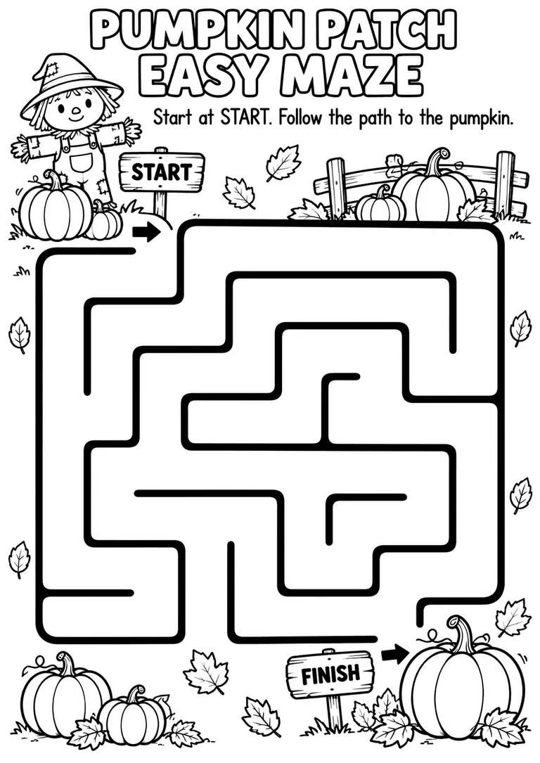 Pumpkin Patch Easy Maze for Pre-K, Kindergarten, 1st Grade