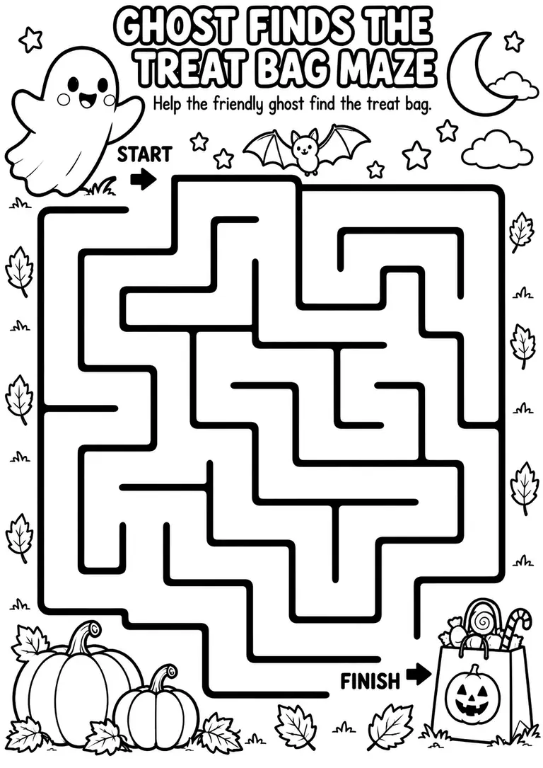 Ghost Finds the Treat Bag Maze for Pre-K, Kindergarten, 1st Grade