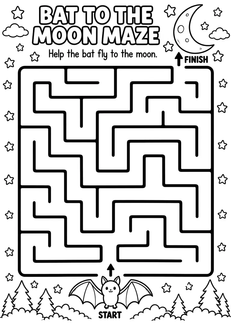 Bat to the Moon Maze for Pre-K, Kindergarten, 1st Grade