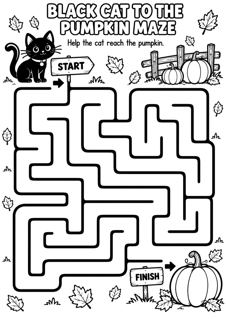 Black Cat to the Pumpkin Maze for Pre-K, Kindergarten, 1st Grade