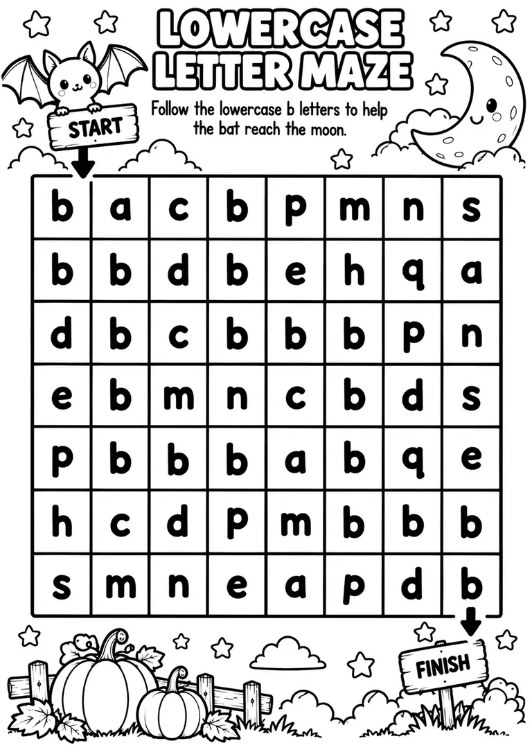 Lowercase Letter Maze for Pre-K, Kindergarten, 1st Grade