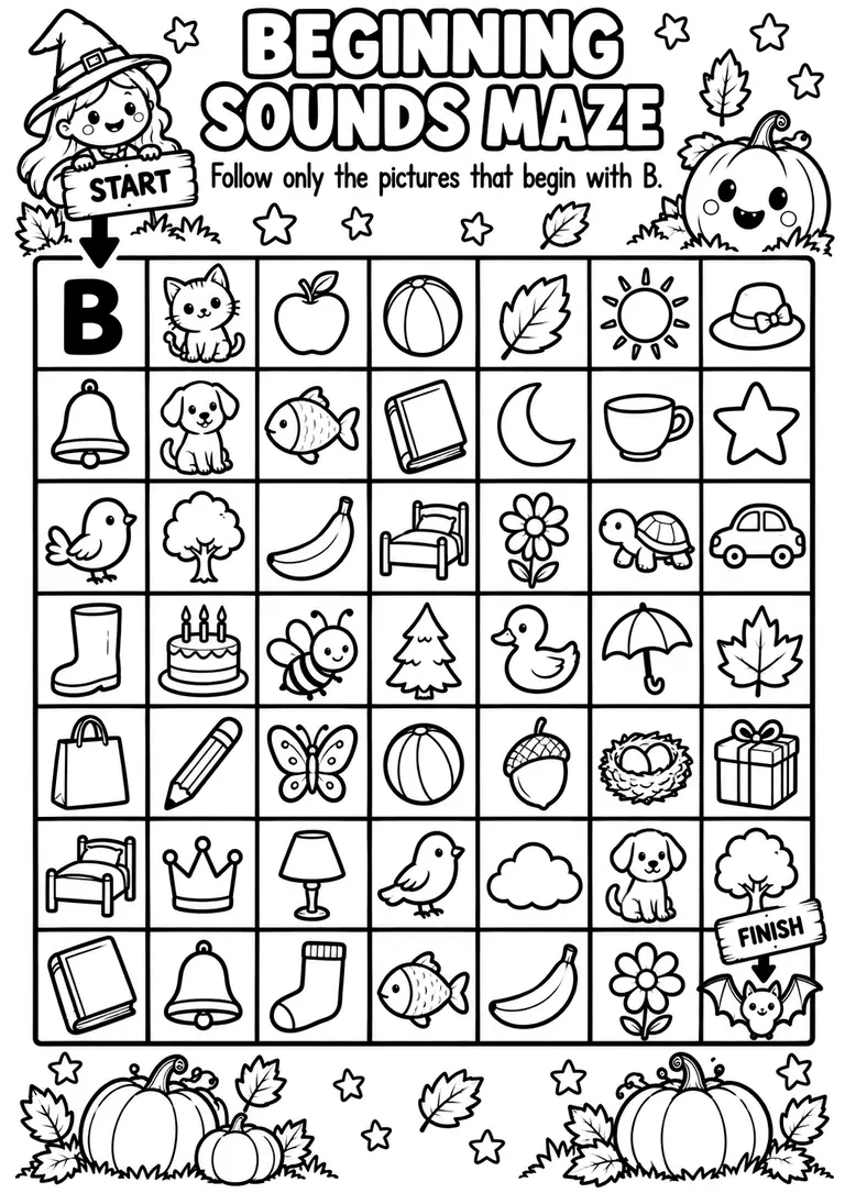 Beginning Sounds Maze for Pre-K, Kindergarten, 1st Grade