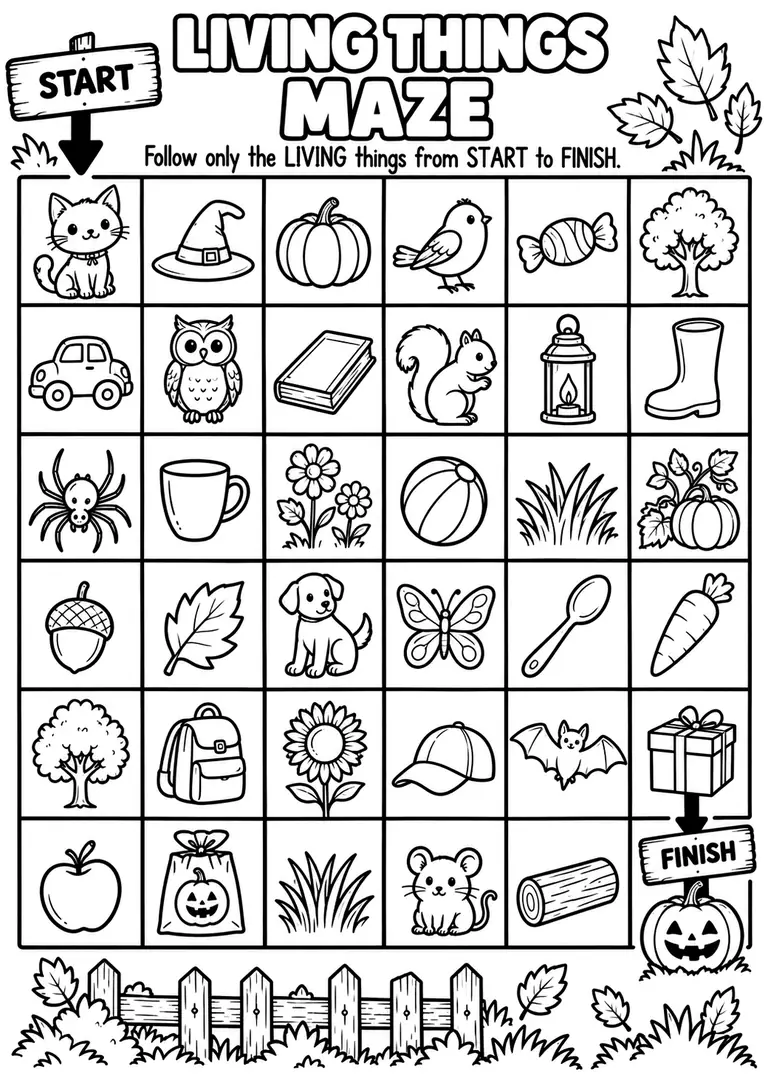 Living Things Maze for Pre-K, Kindergarten, 1st Grade