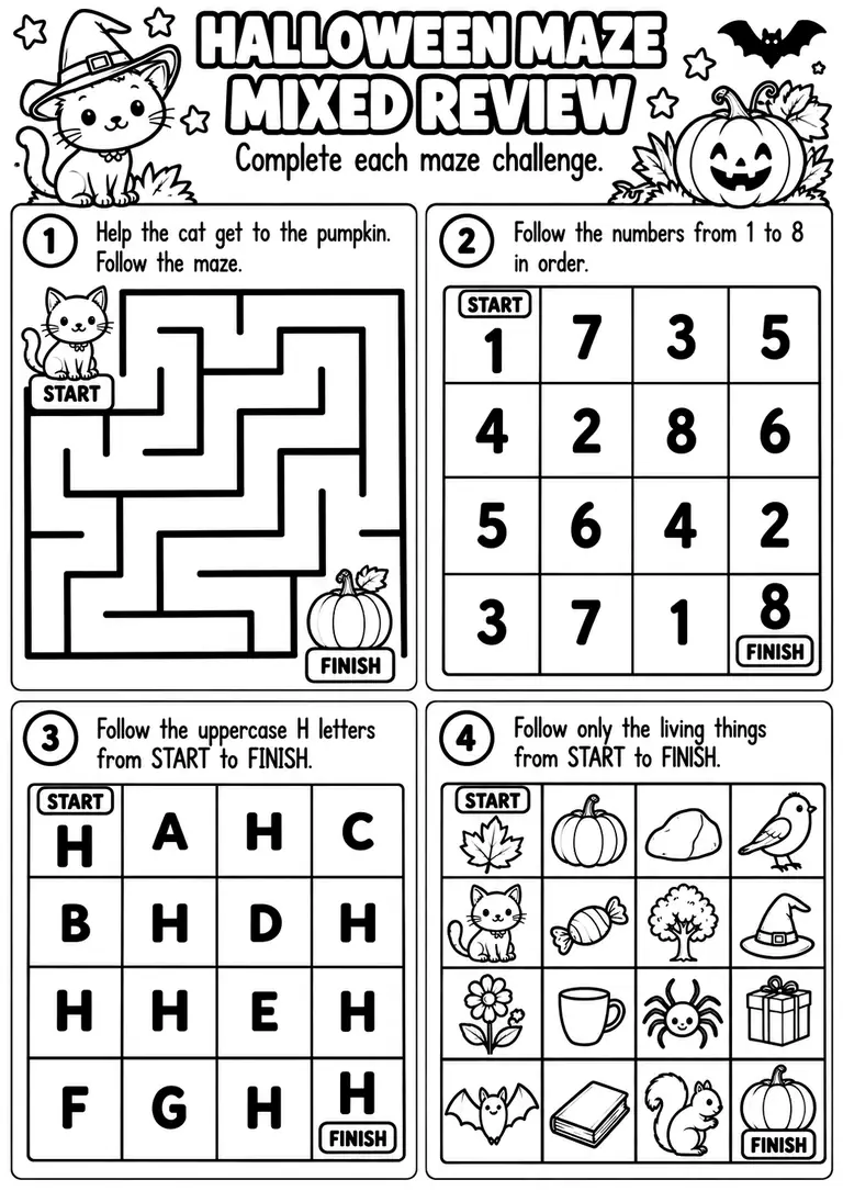 Halloween Maze Mixed Review for Pre-K, Kindergarten, 1st Grade
