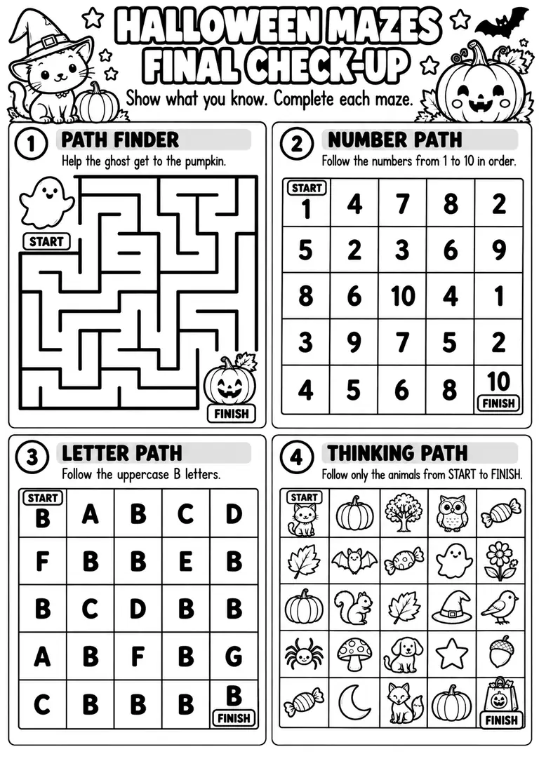 Halloween Mazes Final Check-Up for Pre-K, Kindergarten, 1st Grade