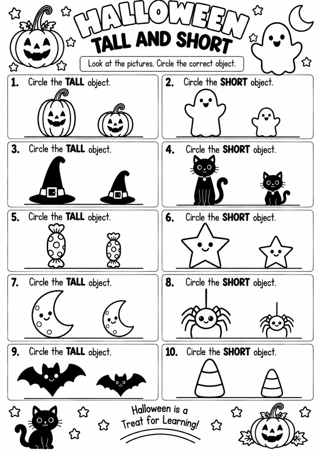 Halloween Tall and Short for Pre-K, Kindergarten, 1st Grade
