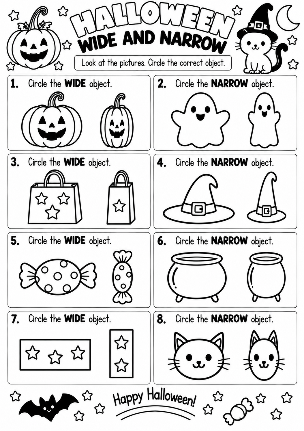 Halloween Wide and Narrow for Pre-K, Kindergarten, 1st Grade