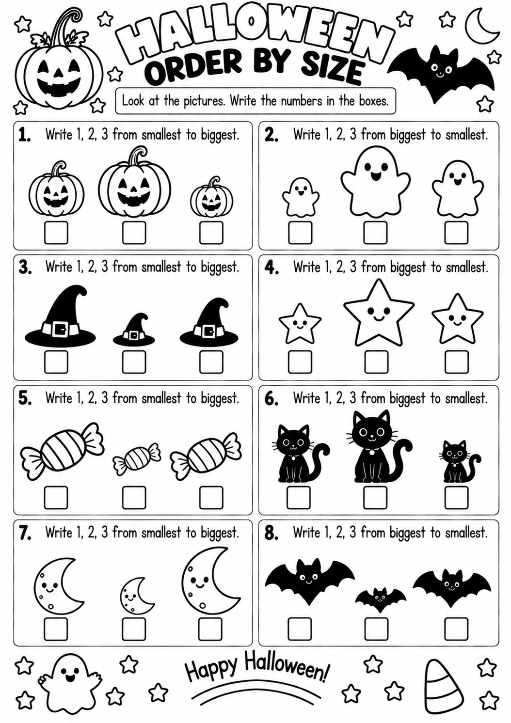 Halloween Order by Size for Pre-K, Kindergarten, 1st Grade