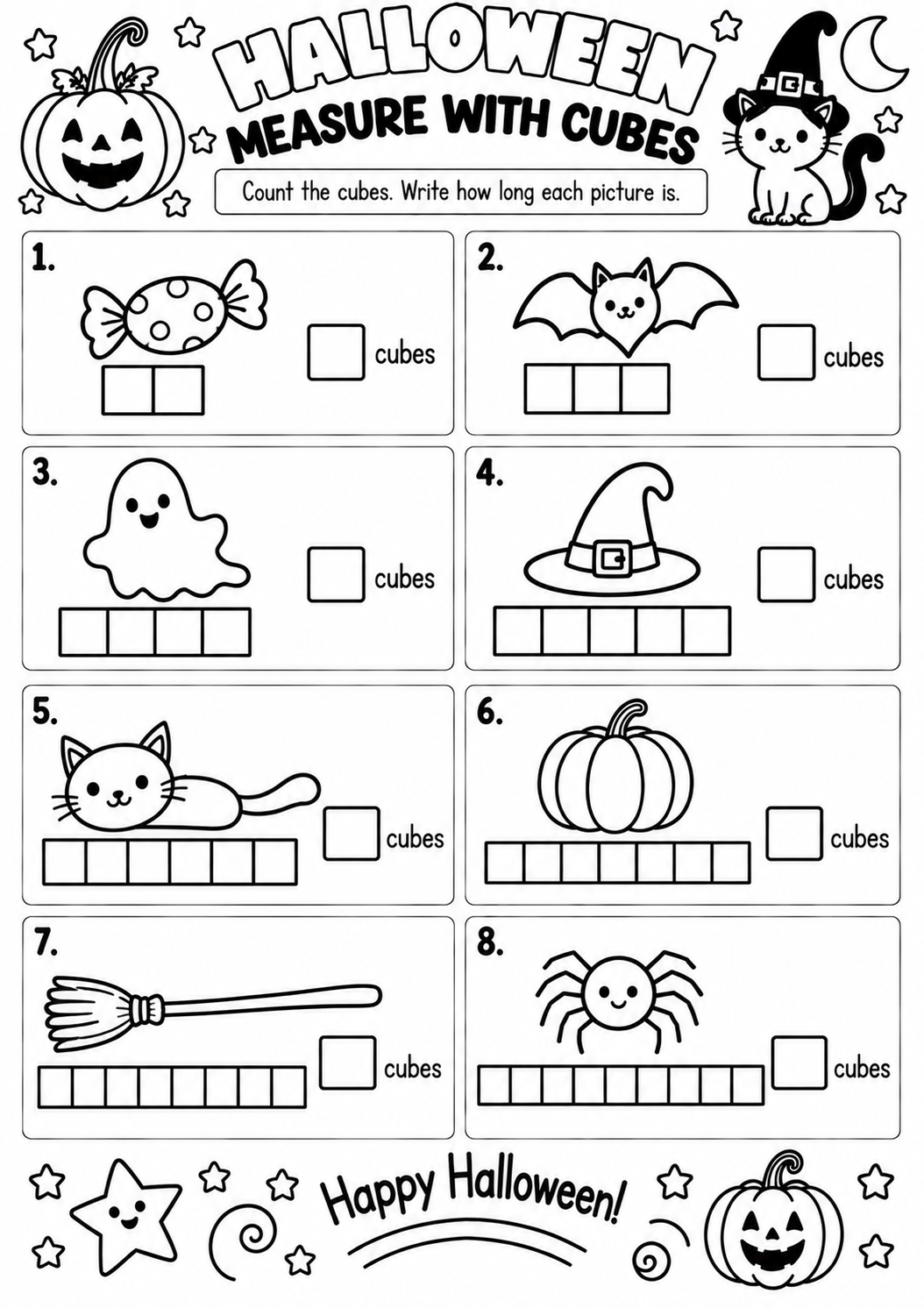 Halloween Measure with Cubes for Pre-K, Kindergarten, 1st Grade