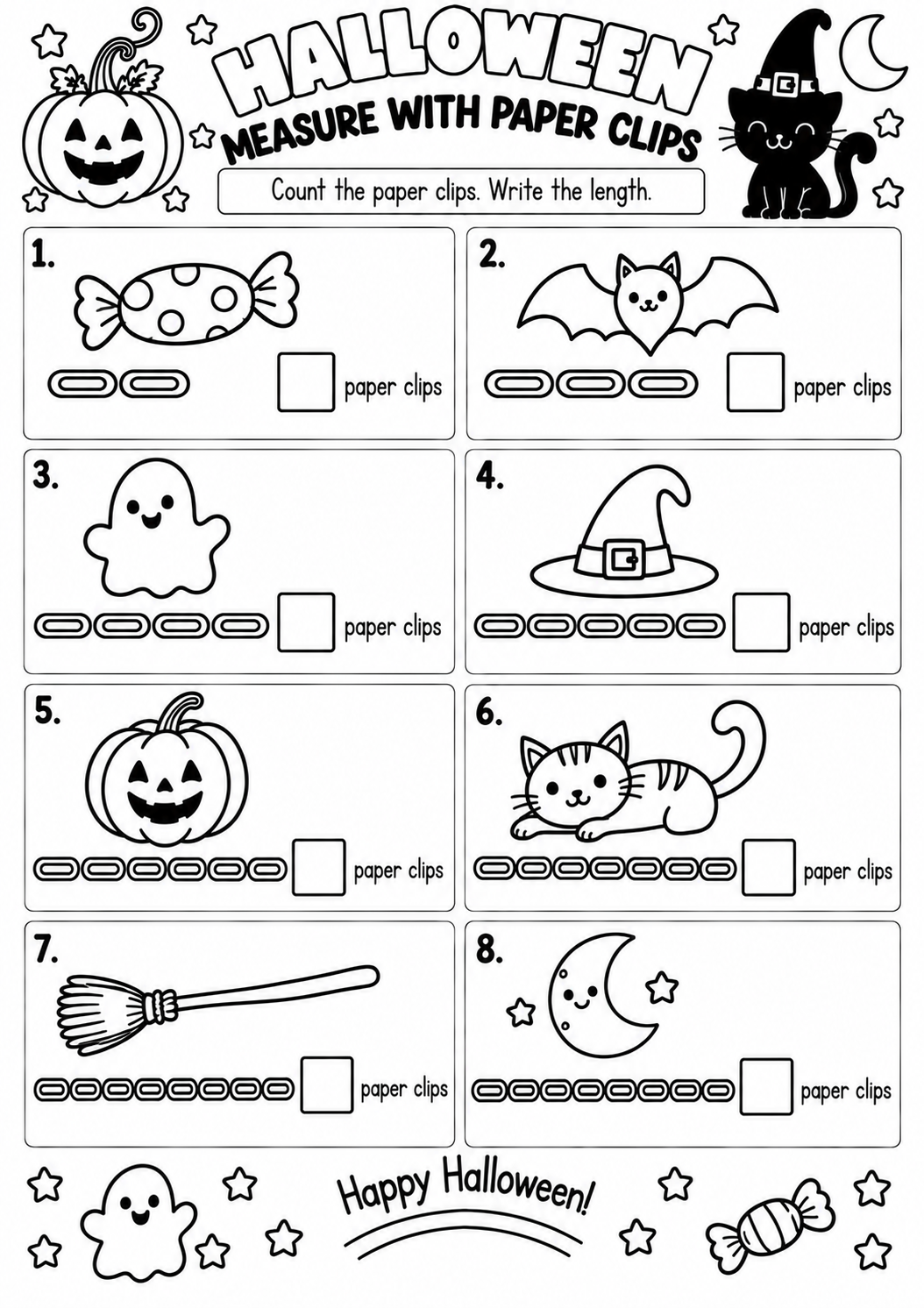 Halloween Measure with Paper Clips for Pre-K, Kindergarten, 1st Grade