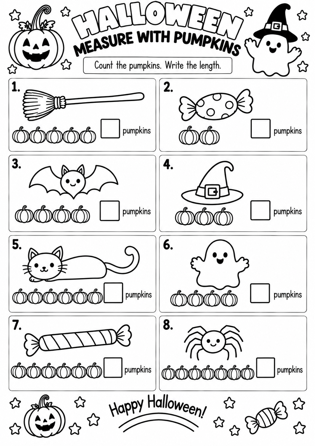 Halloween Measure with Pumpkins for Pre-K, Kindergarten, 1st Grade