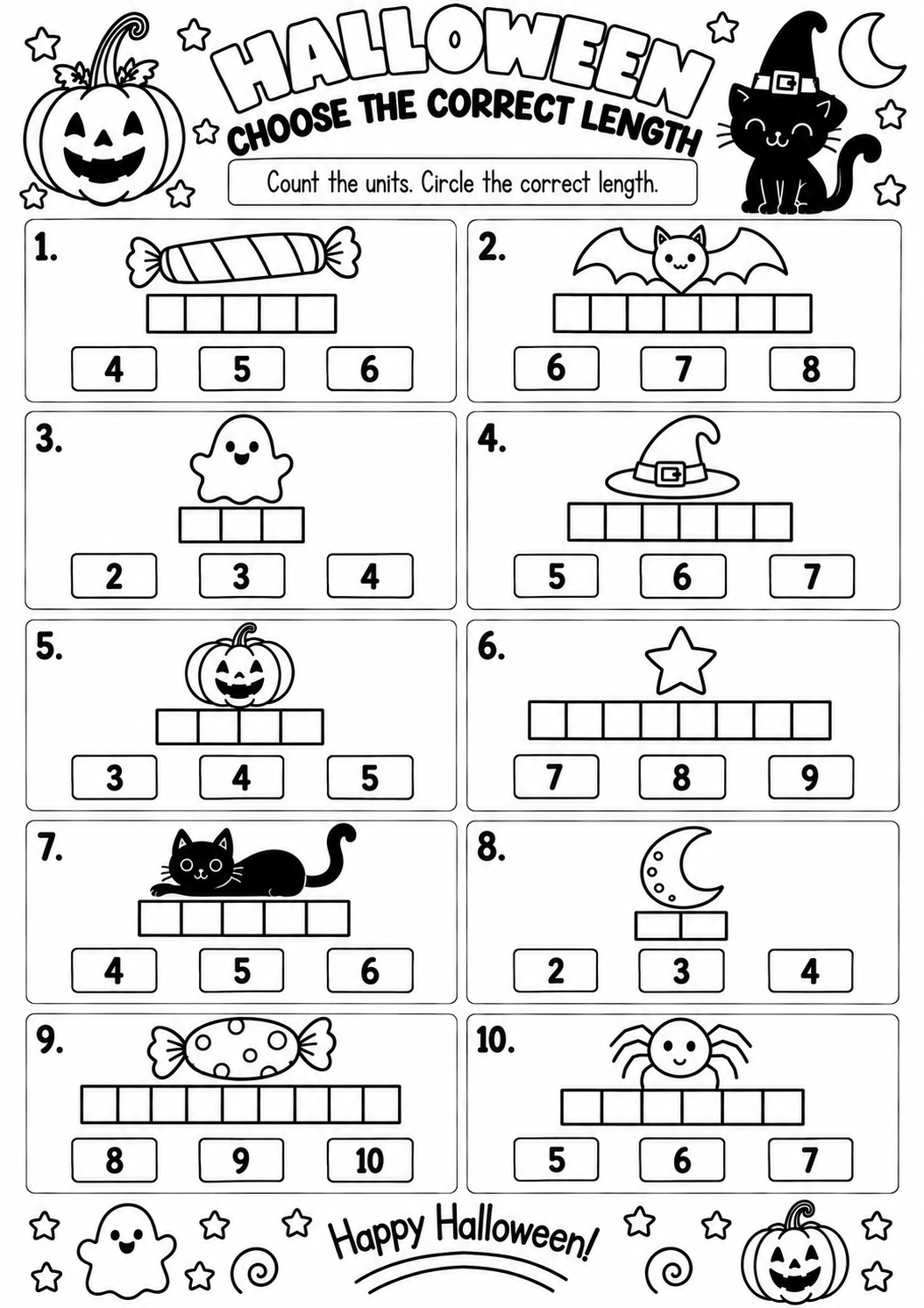 Halloween Choose the Correct Length for Pre-K, Kindergarten, 1st Grade