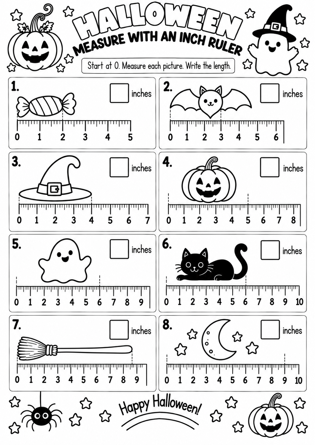 Halloween Measure with an Inch Ruler for Pre-K, Kindergarten, 1st Grade