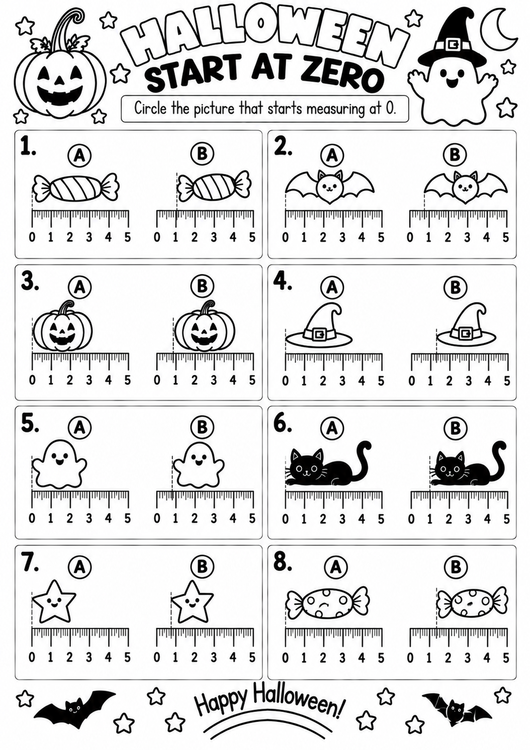 Halloween Start at Zero for Pre-K, Kindergarten, 1st Grade