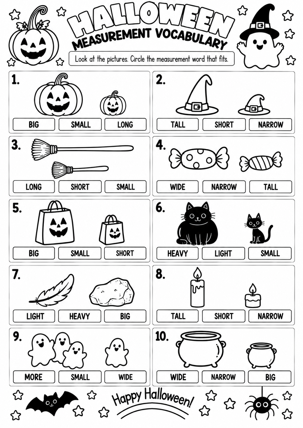 Halloween Measurement Vocabulary for Pre-K, Kindergarten, 1st Grade