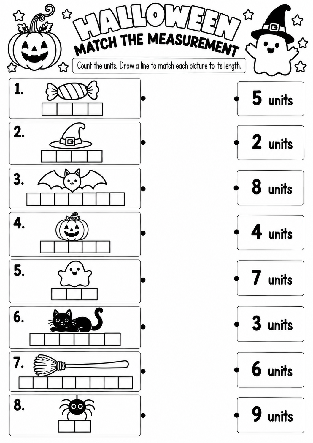 Halloween Match the Measurement for Pre-K, Kindergarten, 1st Grade
