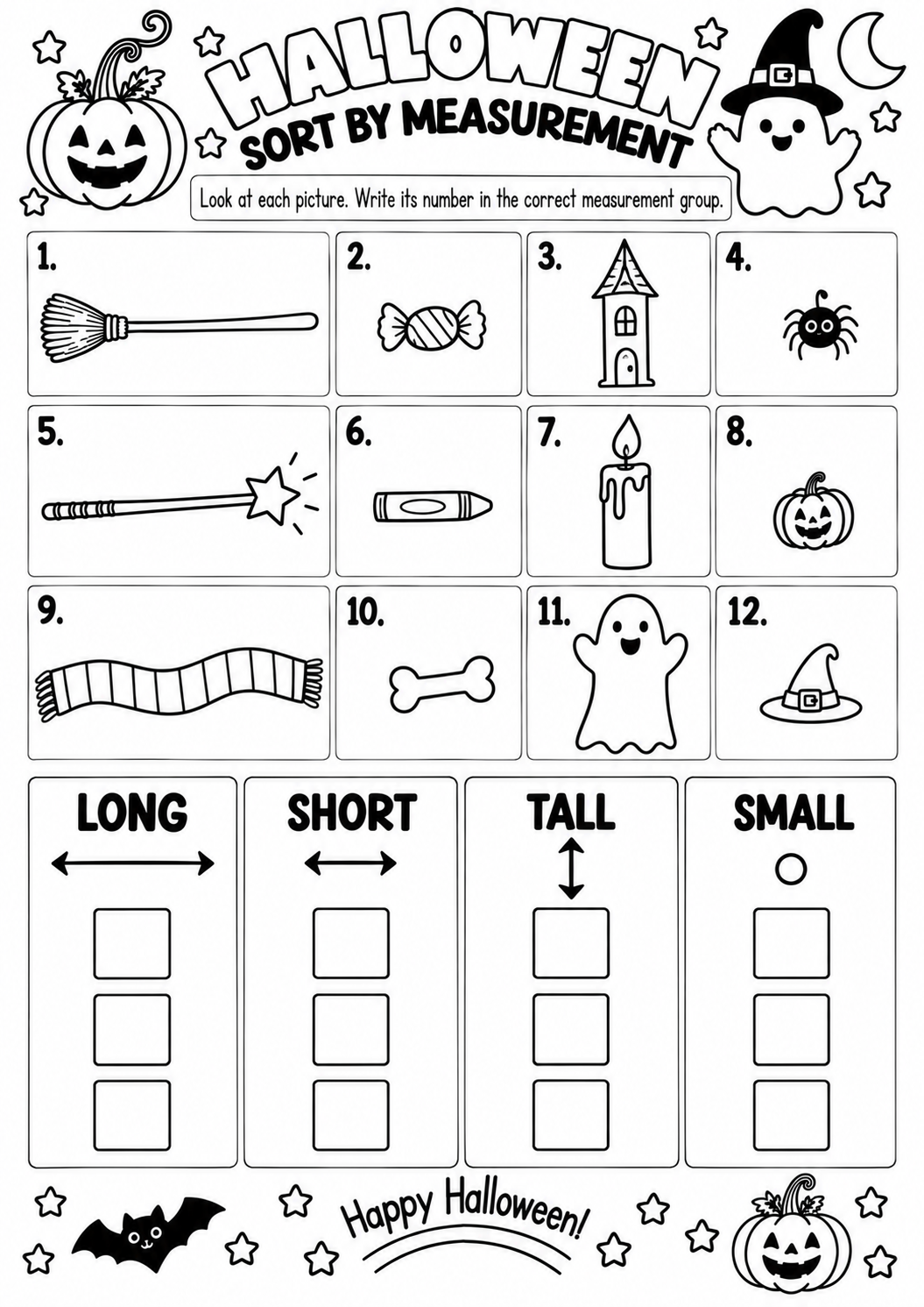 Halloween Sort by Measurement for Pre-K, Kindergarten, 1st Grade