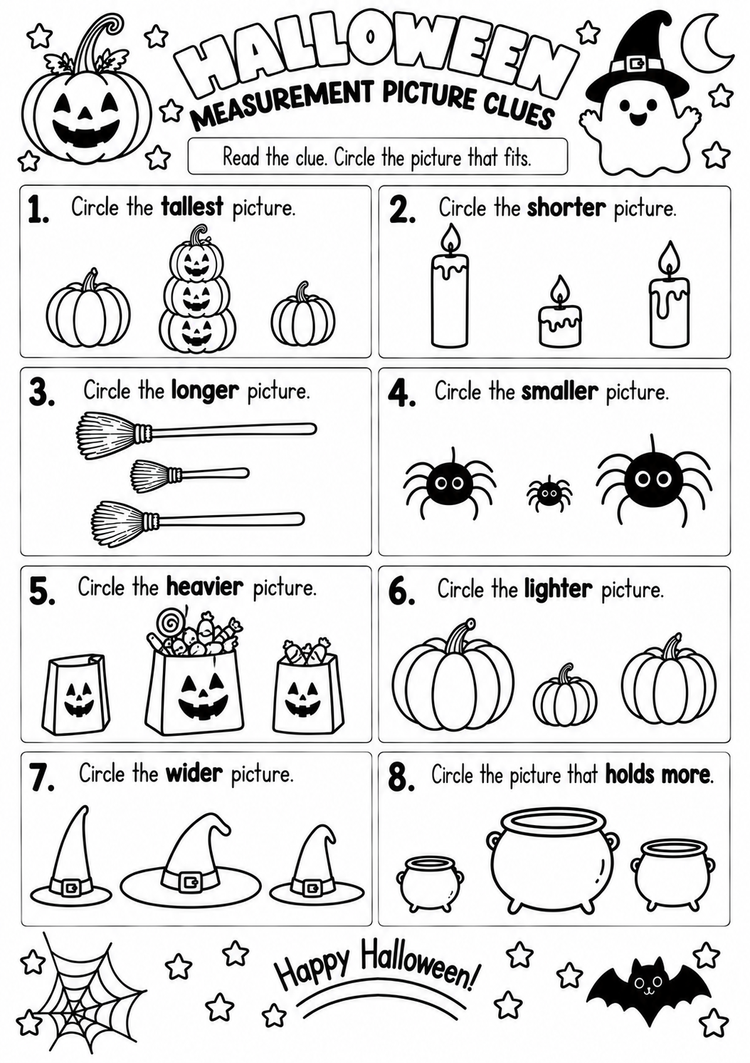 Halloween Measurement Picture Clues for Pre-K, Kindergarten, 1st Grade