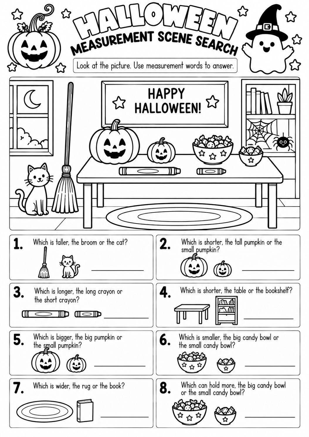 Halloween Measurement Scene Search for Pre-K, Kindergarten, 1st Grade