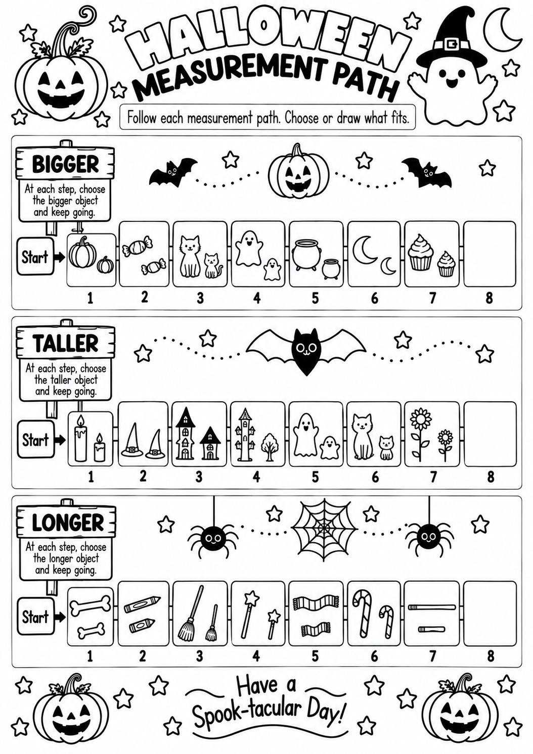 Halloween Measurement Path for Pre-K, Kindergarten, 1st Grade