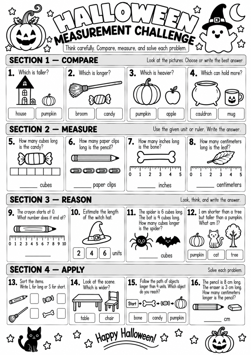 Halloween Measurement Challenge for Pre-K, Kindergarten, 1st Grade