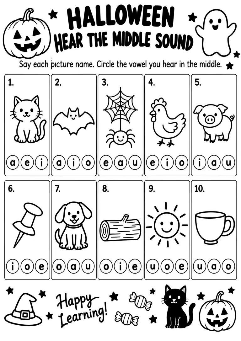 Halloween Hear the Middle Sound for Kindergarten, 1st Grade