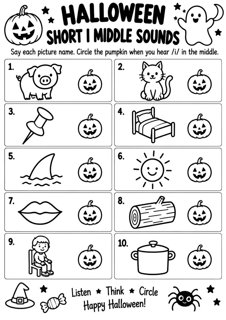 Halloween Short I Middle Sounds for Kindergarten, 1st Grade
