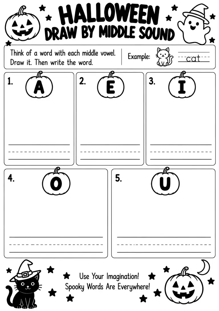 Halloween Draw by Middle Sound for Kindergarten, 1st Grade