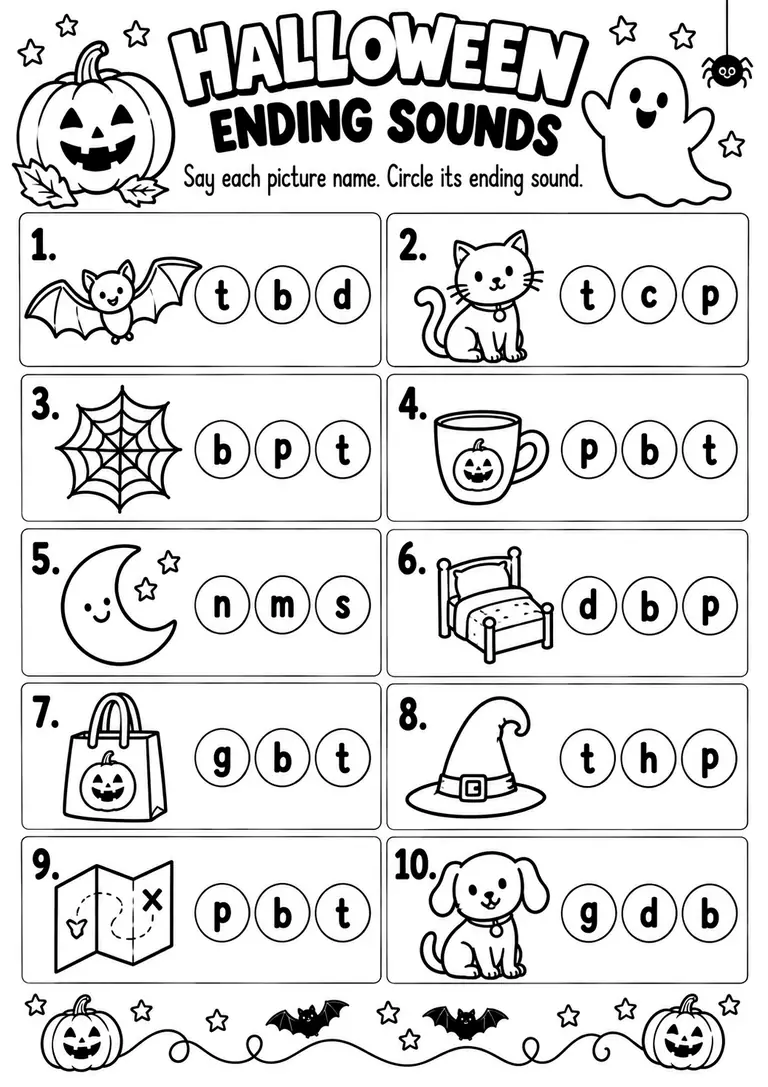 Halloween Ending Sounds for Kindergarten, 1st Grade