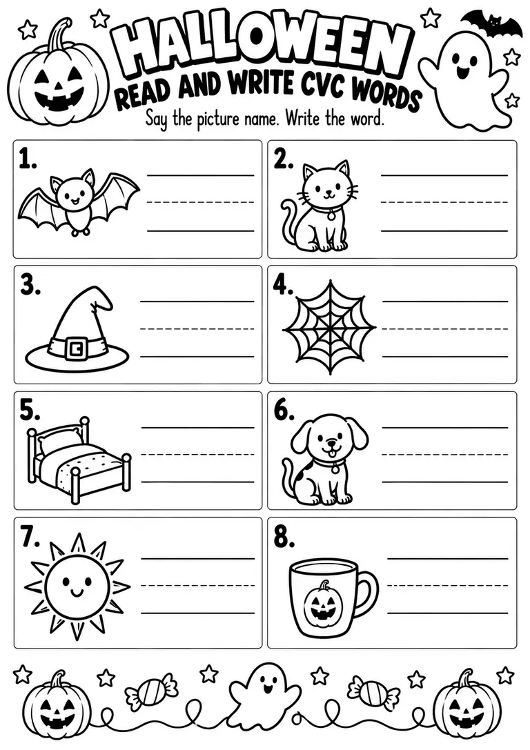 Halloween Read and Write CVC Words for Kindergarten, 1st Grade