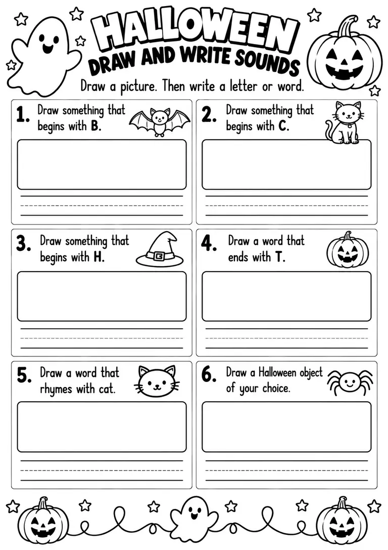 Halloween Draw and Write Sounds for Kindergarten, 1st Grade