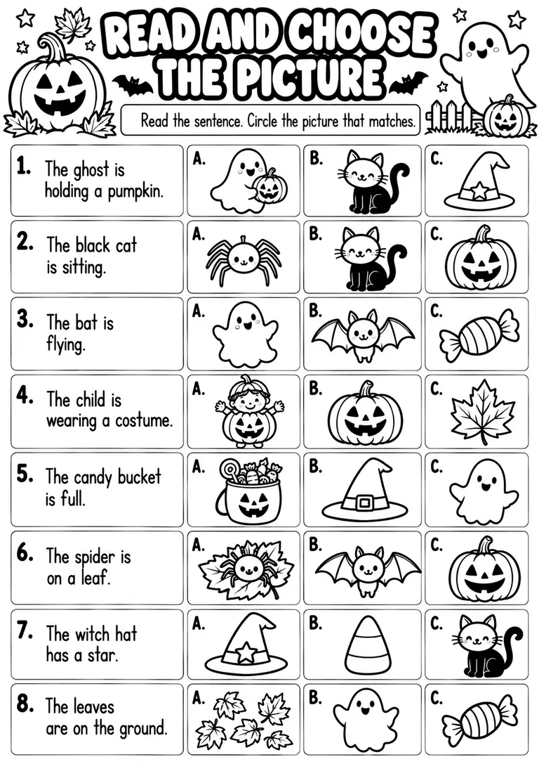 READ AND CHOOSE THE PICTURE for Kindergarten, 1st Grade