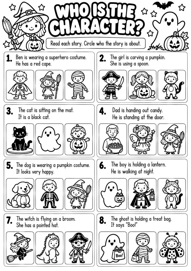 WHO IS THE CHARACTER? for Kindergarten, 1st Grade